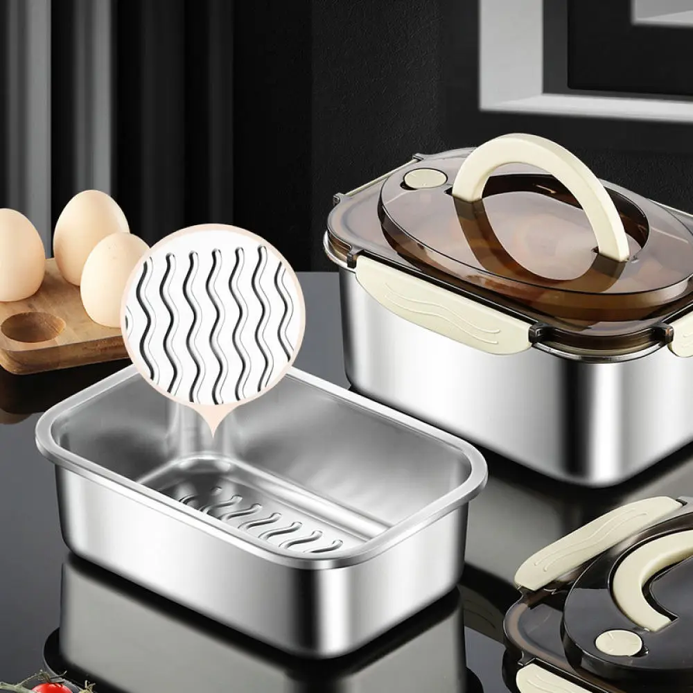 Kitchen Stainless Steel Storage Container Divided Bento Box Portable Airtight Lunch Case For Fridge Food Sorting