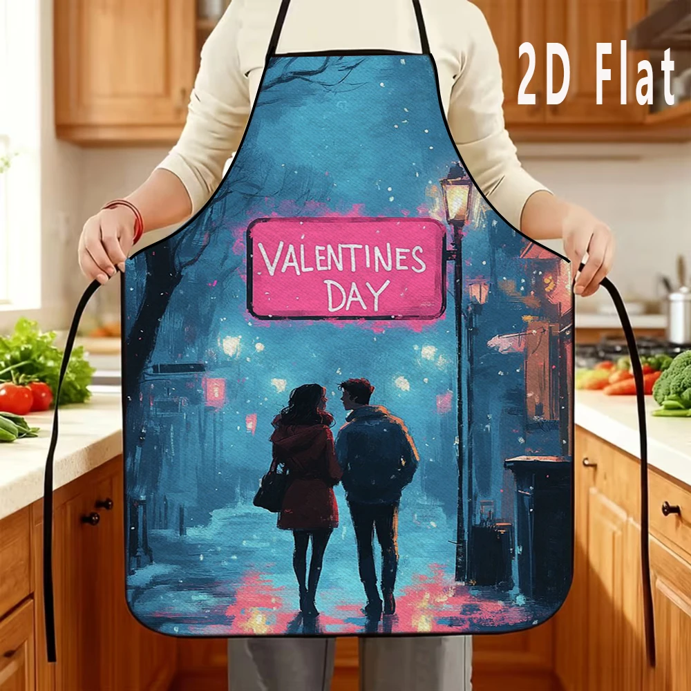 

1 шт. 2D плоский романтический фартук с принтом ко Дню святого Валентина, 60x80 см, фартук для кухни/ресторана, фартук для барбекю, прочный и легко чистится
