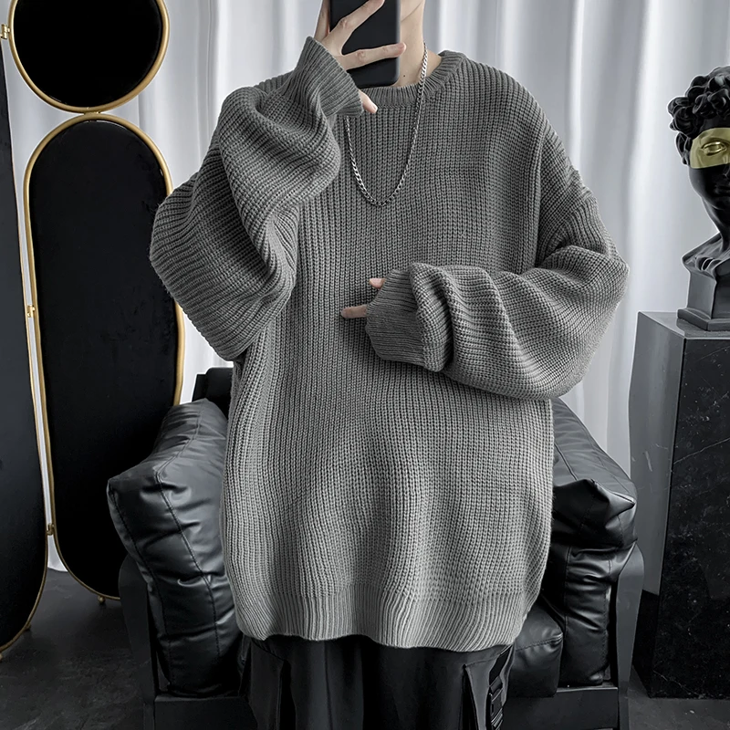 Maglioni moda coreana da uomo maglione oversize tinta unita camicie a maniche lunghe da uomo autunno inverno abbigliamento uomo streetwear pullover