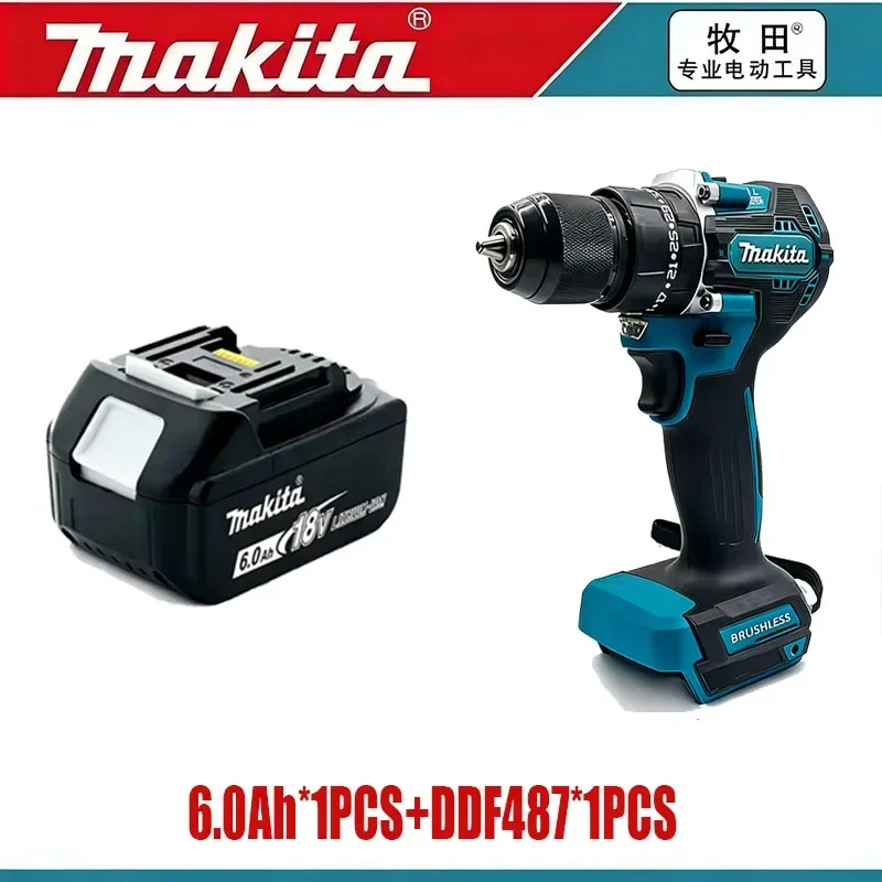 Taladro Atornillador Inalámbrico Original Makita DDF487, Atornillador de Impacto Eléctrico sin Escobillas, Herramienta Eléctrica Recargable