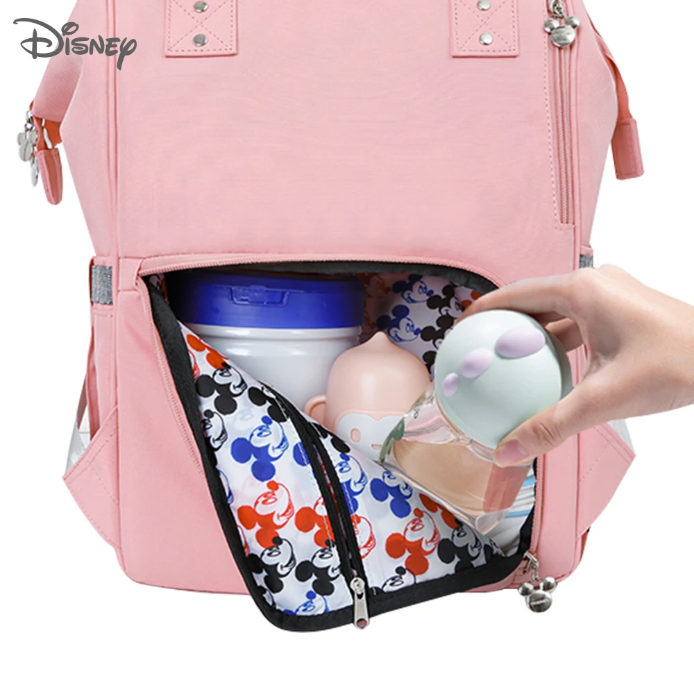 Disney-Bolsa de pañales con calentador USB, mochila de maternidad multifuncional de gran capacidad para mamá, bolsa de pañales de viaje para el