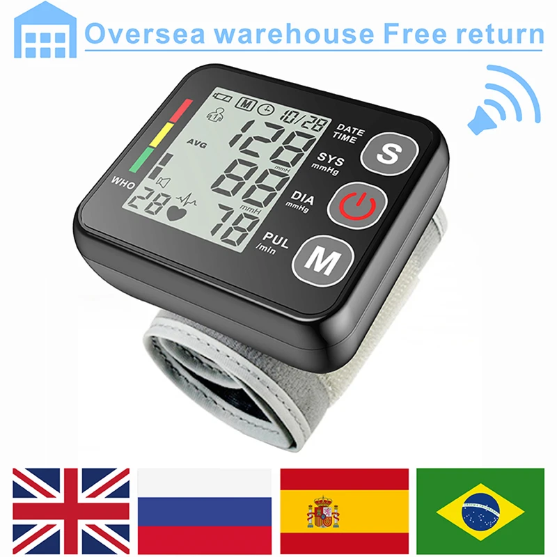 Medical Russian Wrist Digital Blood Pressure Monitor Automatic Arm Sphygmoman Tonometer Cuff Tensiometer Heart Rate Pulse Meter
