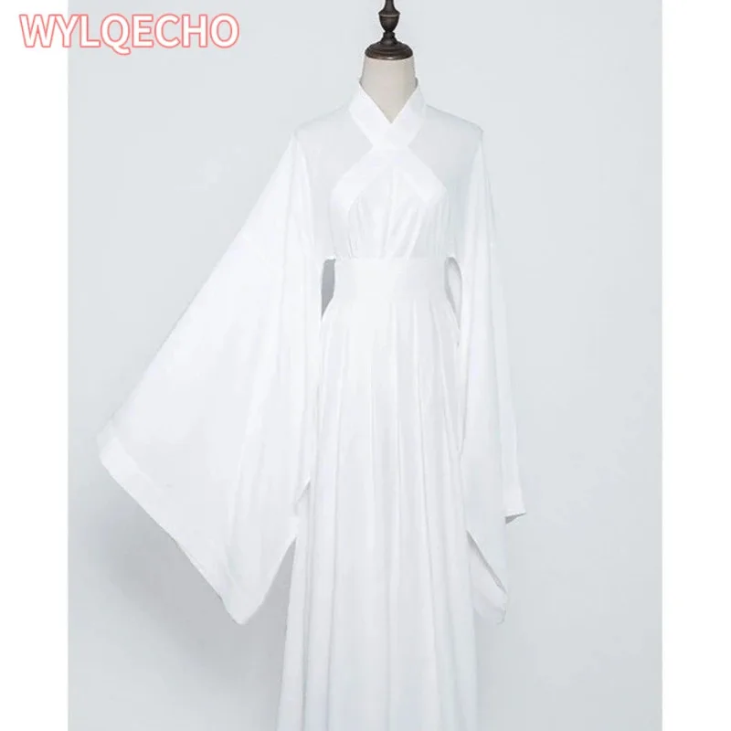 Hanfu Dress Women Chinese Ancient Hanfu Cosplay Costume White Black Lining Inside 2pcs Hanfu Stage Dance Dress Women