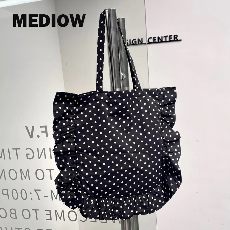 MEDIOW National Polka Dots Slim Tote Bag For Women Luxury Designer Handbag Purses 2024 New In Polyeste Ruffles Underarm Shoulder