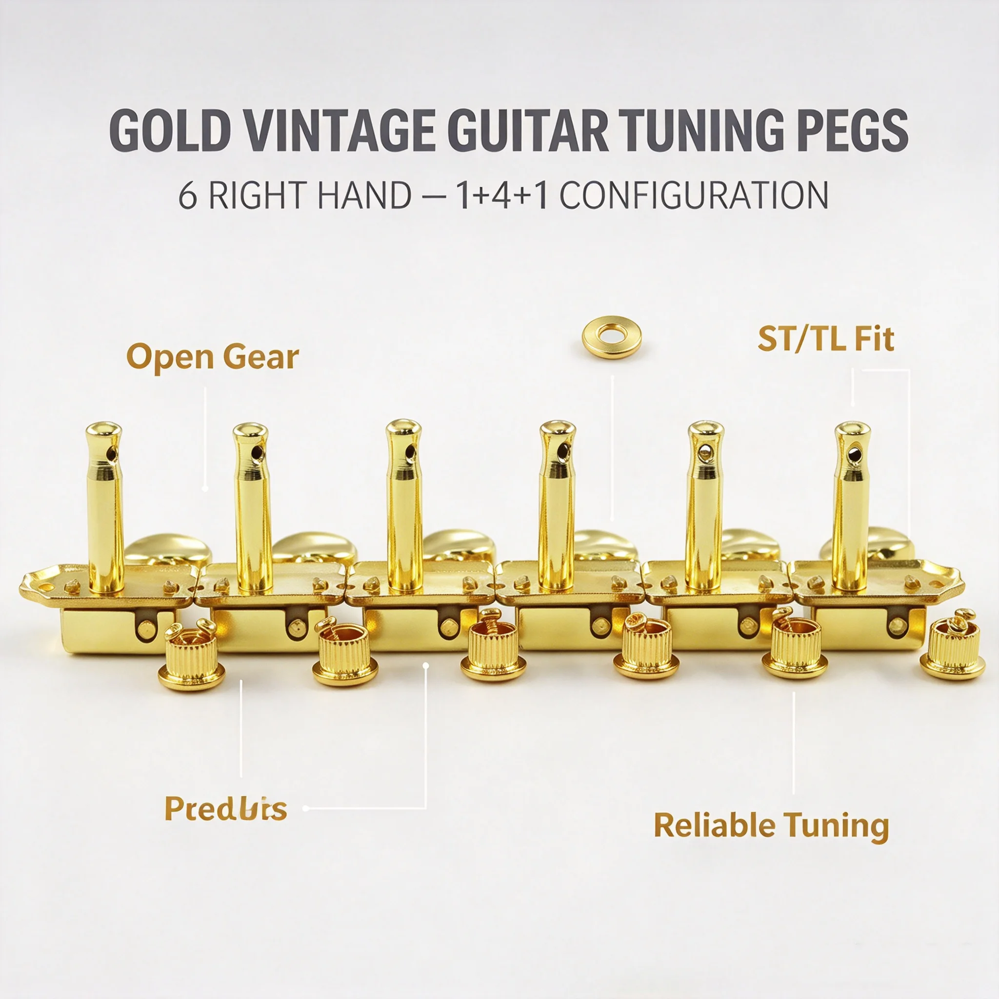 RUKOVA Retro Guitar Tuner Keys 6 Right Hand, ST TL Electric Guitar Tuning Pegs, Gold Chrome Available