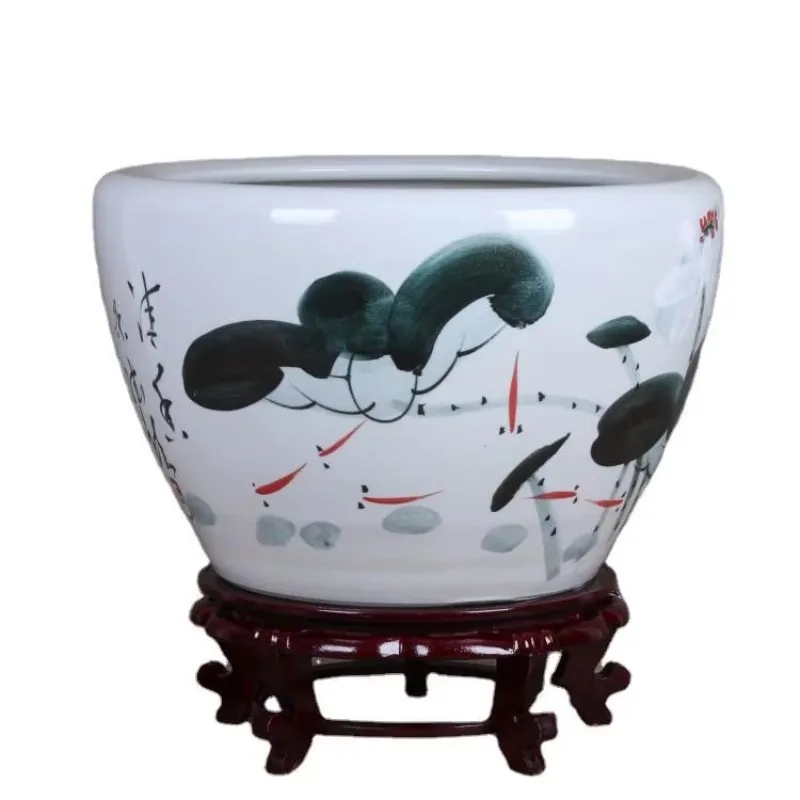 Jingdezhen hand-painted ceramic fish tank with big turtle lotus Chinese home decoration floor vase