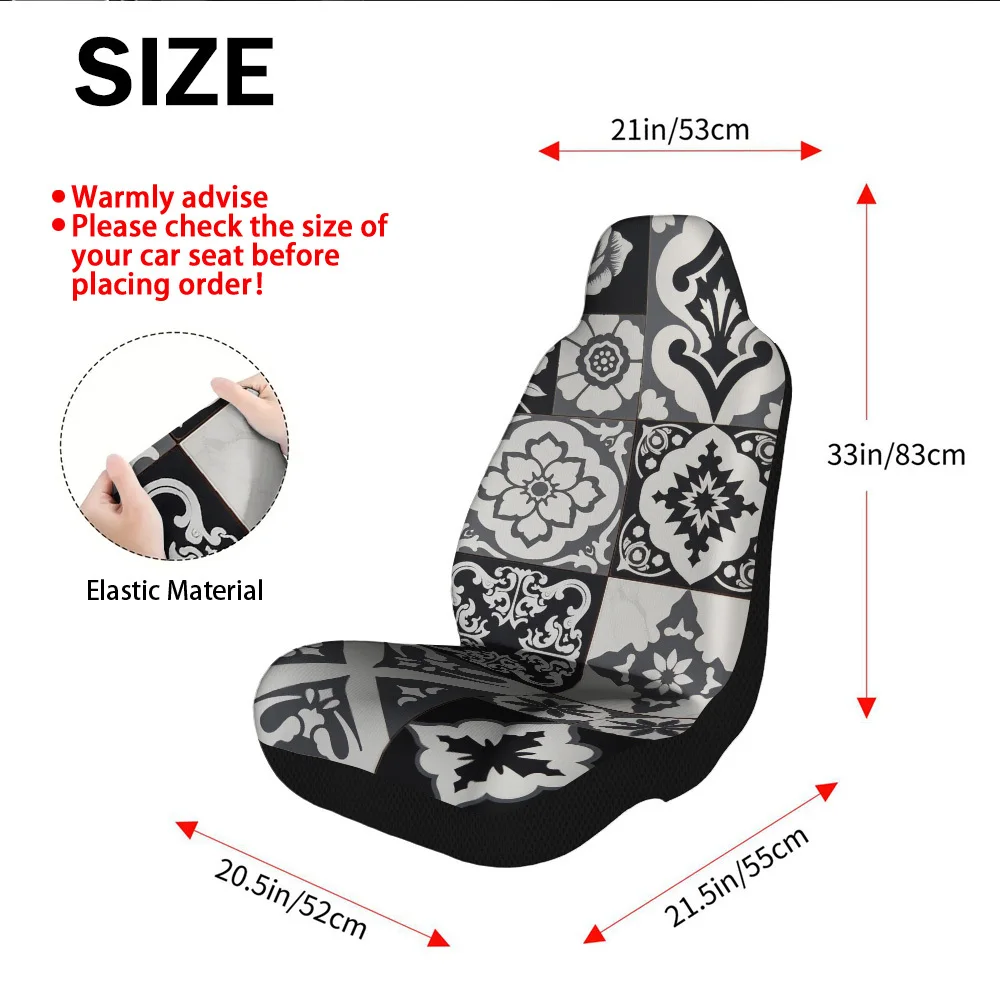 2pcs 2D Flat Printing Geometric Tiles Floor Interior Design Front Covers | Designed For Driver And Passenger, Maintains Original