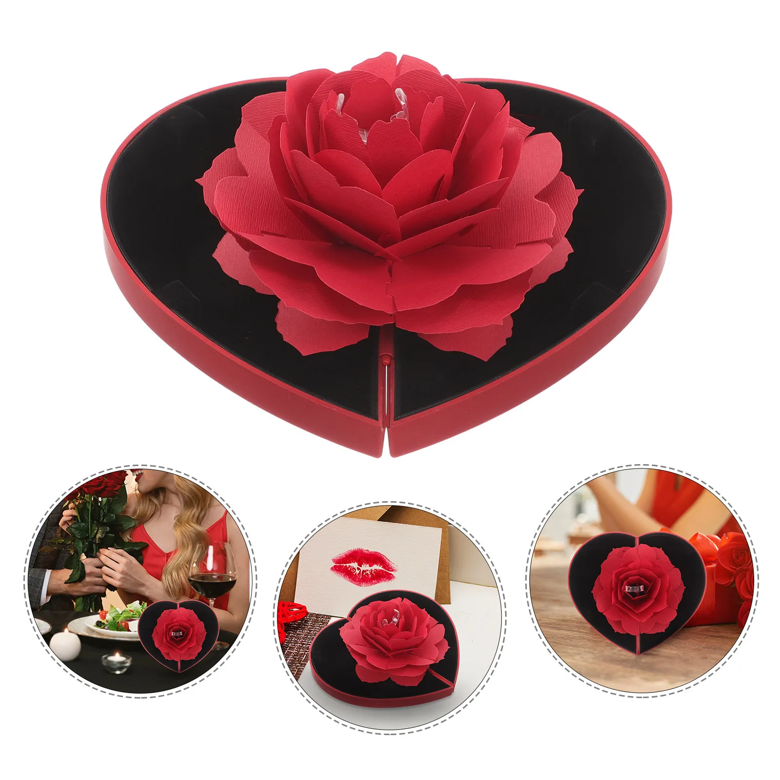 

Heart Shaped Ring Box with Rotating Preserved Red Rose for Engagement Proposal Valentine's Day Wedding Rings Jewelry Display