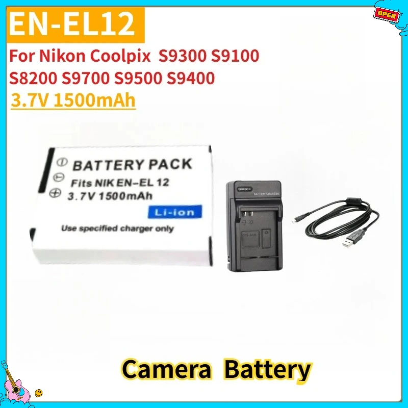 Nova bateria de câmera de substituição EN-EL12 ENEL12 3.7V 1500mAh + carregador para Nikon Coolpix S9300 S9100 S8200 S9700 S9500 S9400