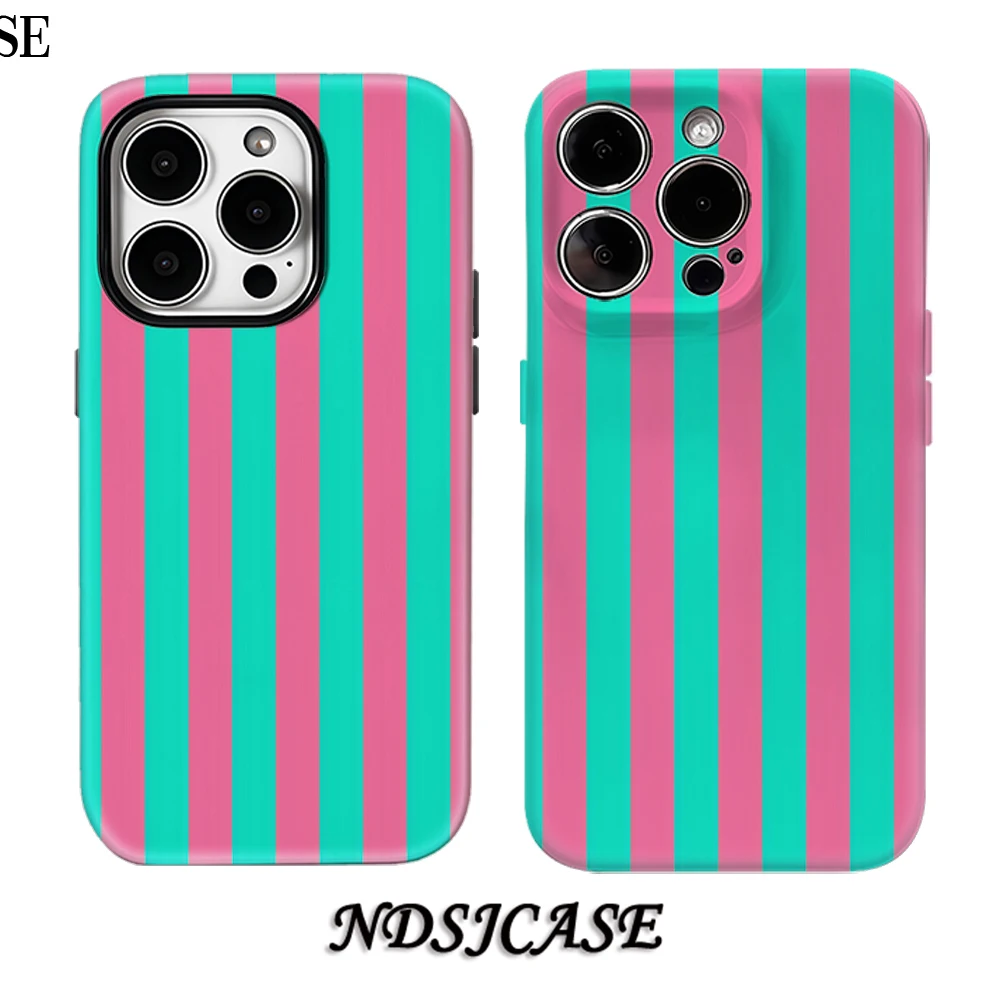 Funda de teléfono para iPhone 17 16 15 14 13 12 11 X XS XR XSMAX 7 8 Air Pro Max Plus cubierta trasera de lujo de doble capa rayas de Coral