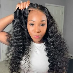 32 Inch Glueless Wig Human Hair For Women Brazilian Deep Wave Lace Front Wig Human Hair Pre Plucked Pre Cut 4x4 Lace Closure Wig