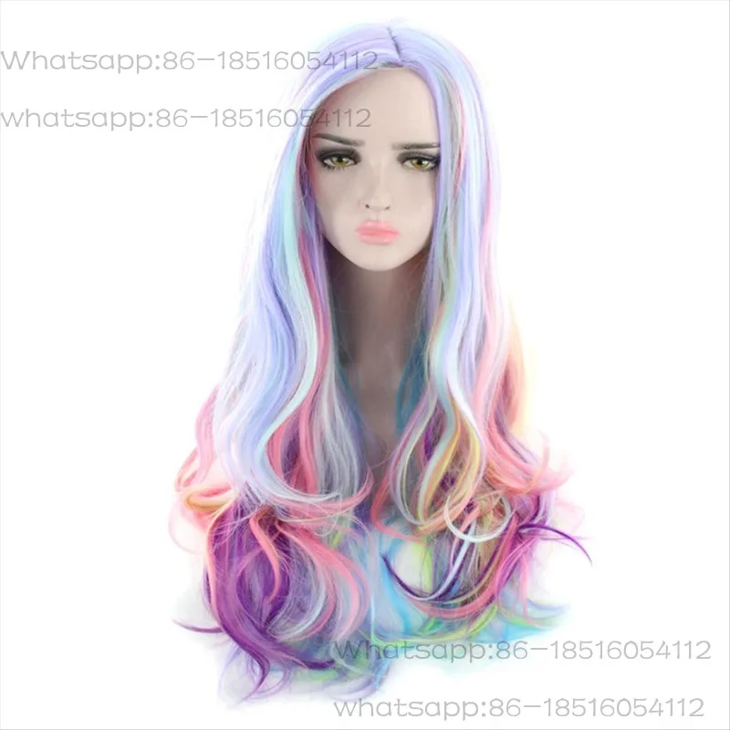 Colorful Rainbow Wig European & American Cosplay Wig Long Wavy Curly Wigs Cute Girl Daily Party Wig