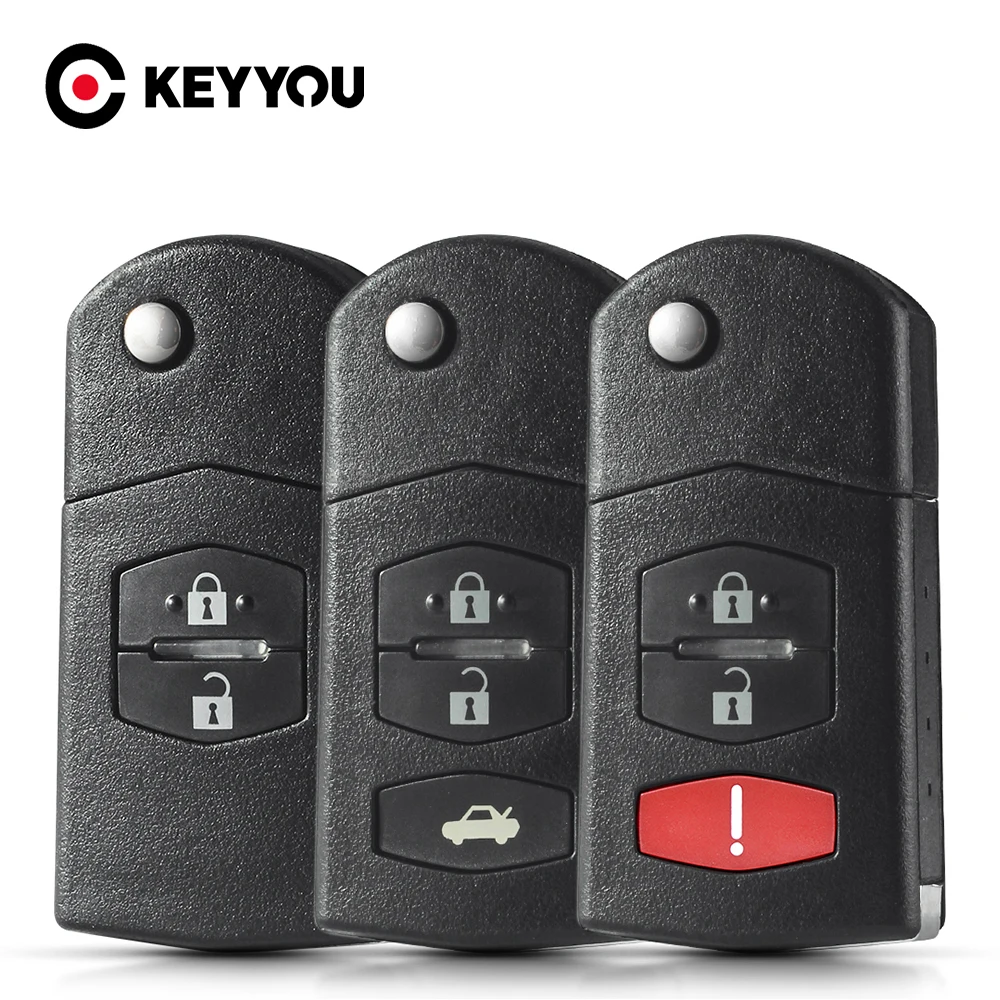 KEYYOU For Mazda 3 5 6 Folding Flip Remote Car Key Replacement Black FOB Shell Case Fob 3 buttons key Replacement