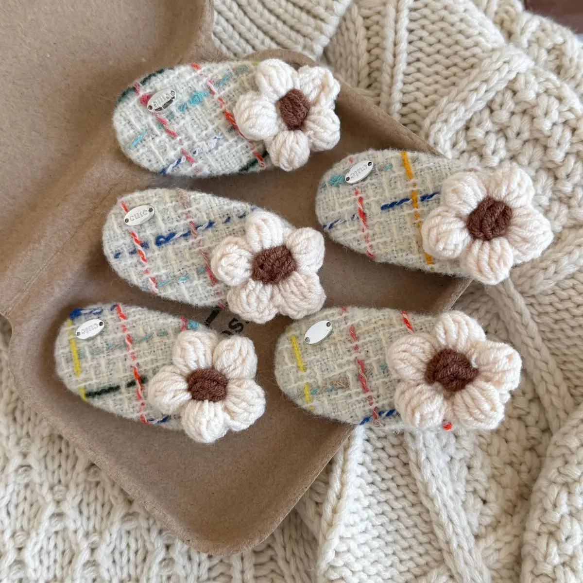 Hair Clips Korean Yarn Flower Side Bangs BB Cute Autumn Winter Multicolor Soft Metal Durable for Kids Girls Daily Lightweight