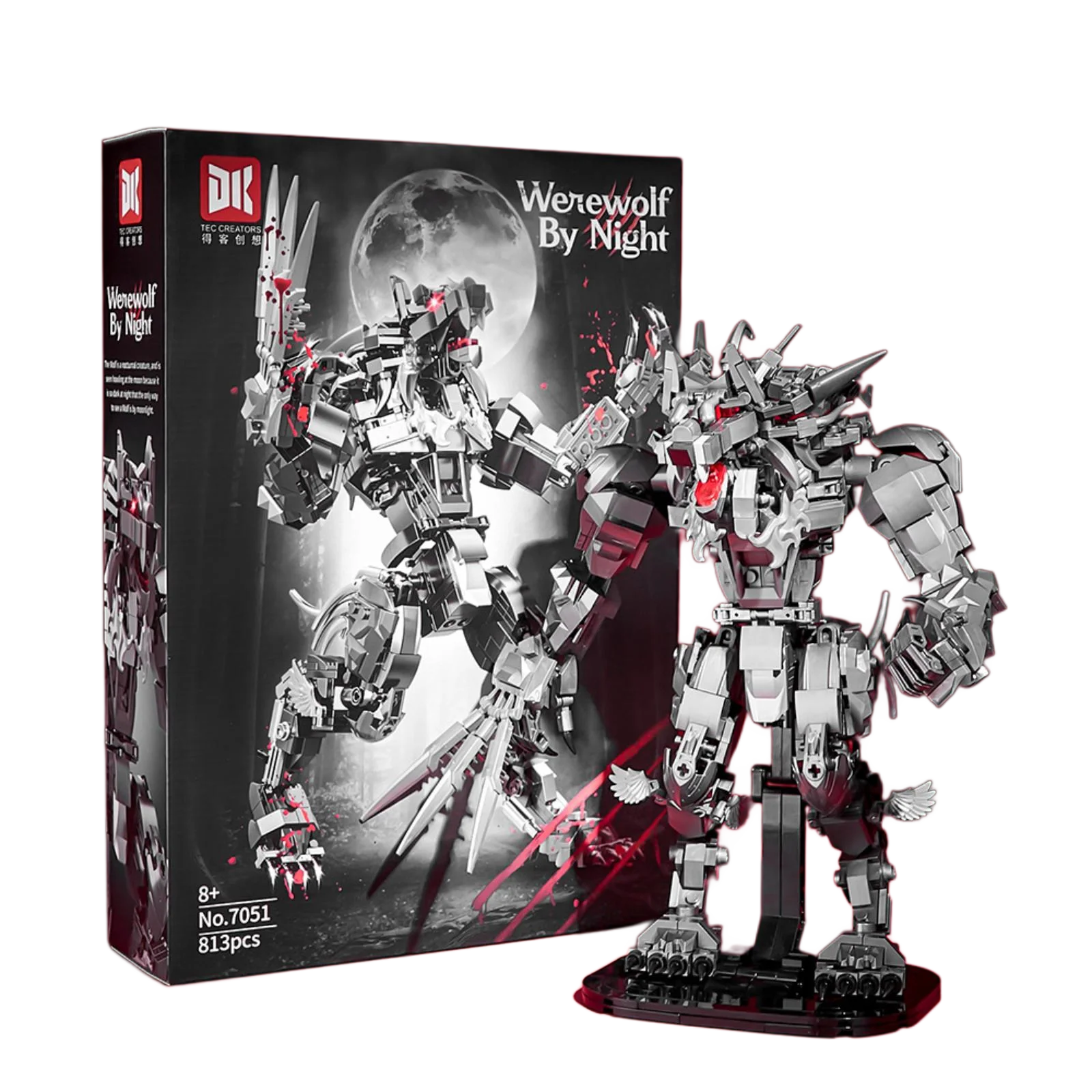 

Креативная 813 шт., фигурка темного ночного оборотня, строительные блоки MOC, серебристая броня, Mecha Wolfman, кирпичи, игрушки для детей, подарок для мальчиков