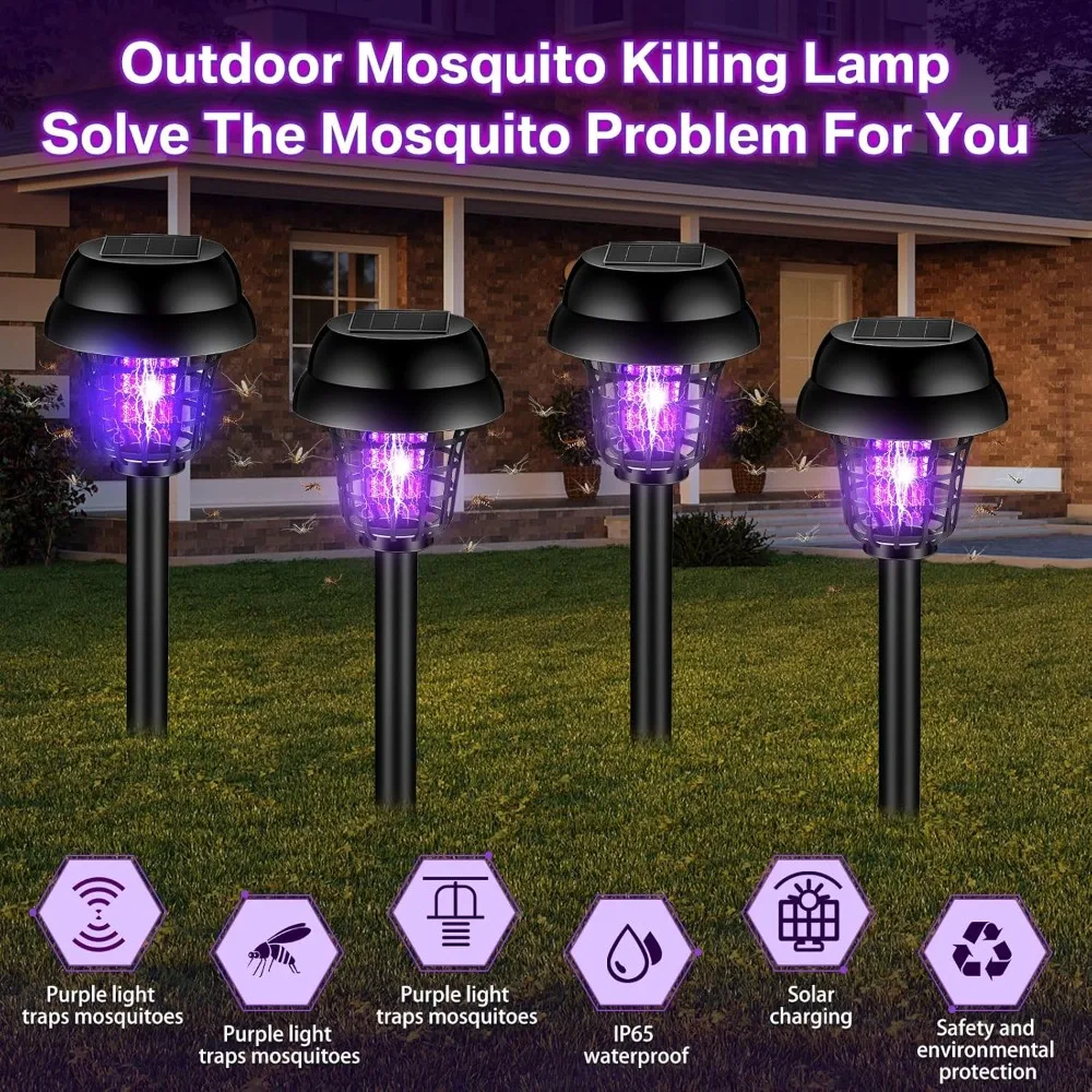 

JOYINLED 4PCS Solar Bug Zapper Waterproof Outdoor Mosquito Zapper Mosquito Killer Lamp Bug Repellent Lamp for Garden Patio