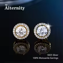 Stud Earrings Certified Genuine Moissanite 925 Silver - YB Gold - White