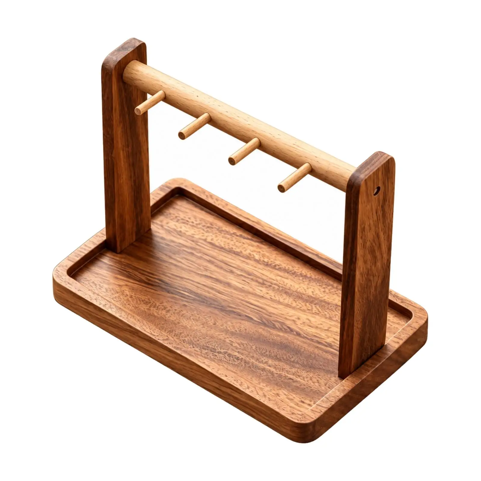 Wooden Jewelry Display with Hanging Pegs Versatile Walnut Jewelry Organizer Small-Item Display Organizer with Tray Compact