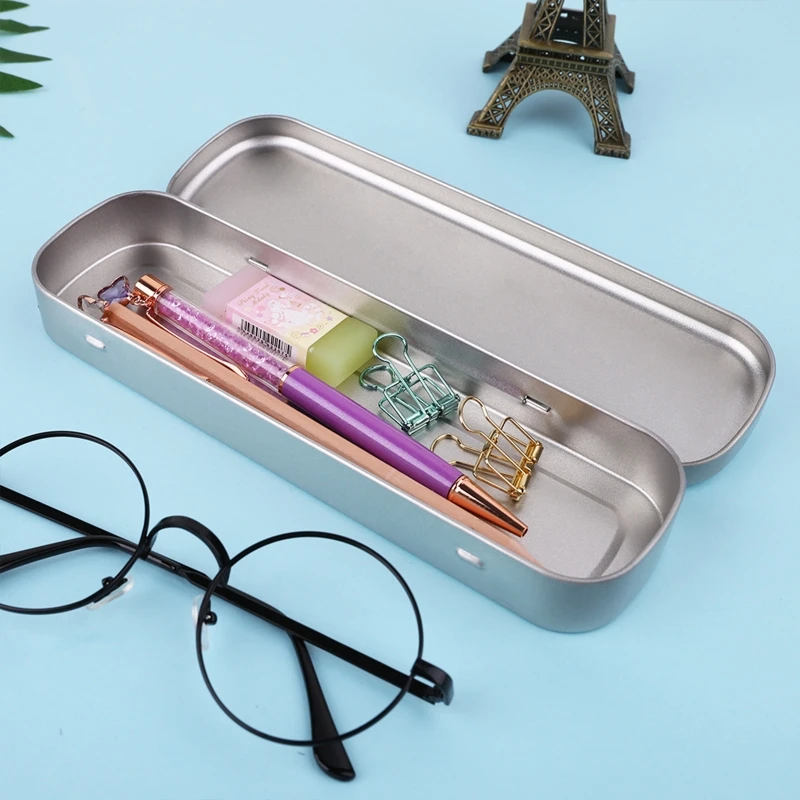Pluma hierro para estuche, caja lápices portátil, almacenamiento papelería para estudiantes, suministros oficina