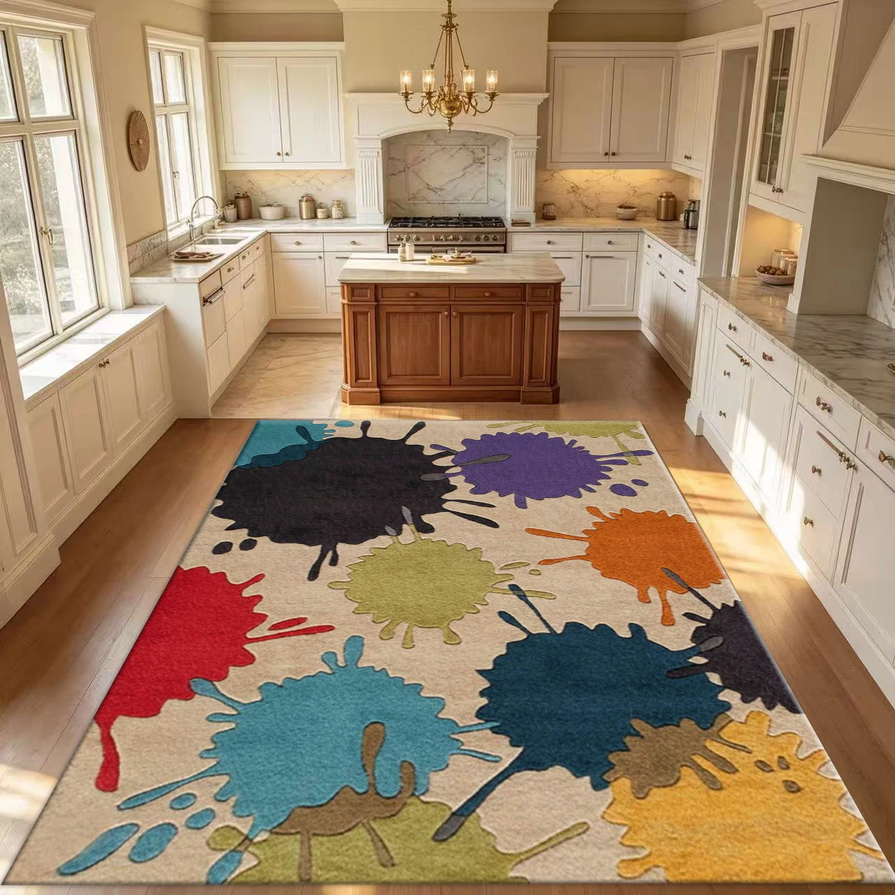 Colorful Paint Splatter Graffiti Art Carpet Non-Slip Carpet Suitable for Living Room Bedroom Home Decoration