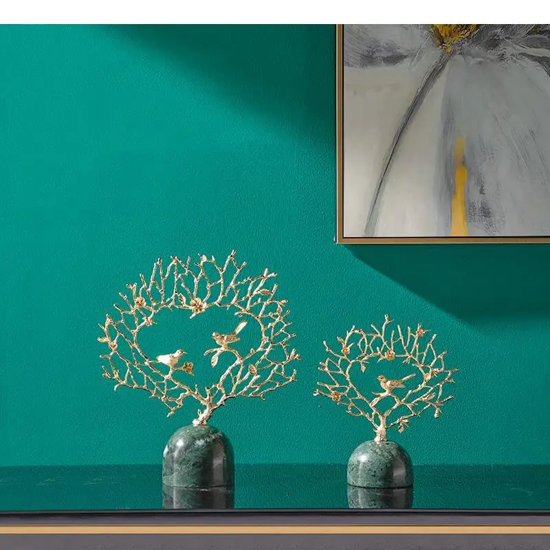 

Креативные металлические поделки золотое дерево с отверстиями золотая птица мраморная основа имитация дерева украшения украшение для дома любовь украшения