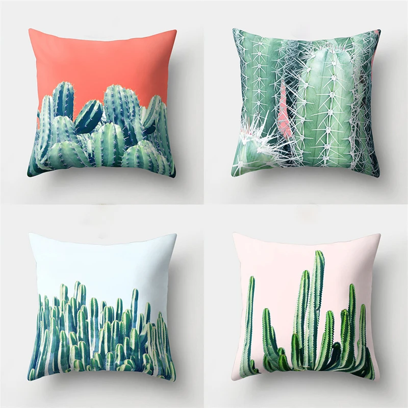 

45x45cm tropical plant green leaf cactus printed pattern cushion cover for home living room sofa bedroom decorative pillowcase