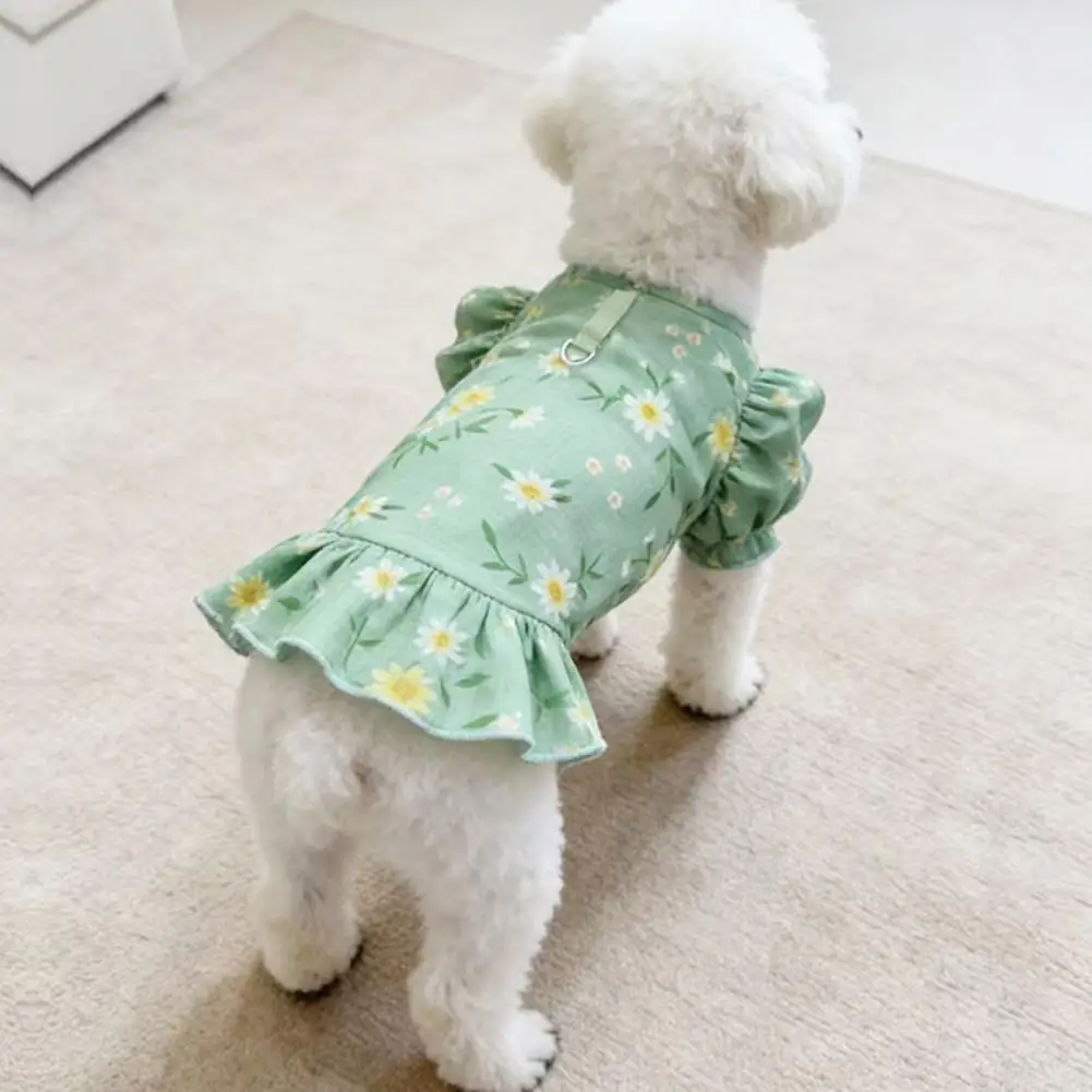 Pet Dress Dog Dress Summer Green Dog Princess Dress Floral Pet Outfit Puff Sleeve Summer Puppy Clothes for Small Dogs Cute