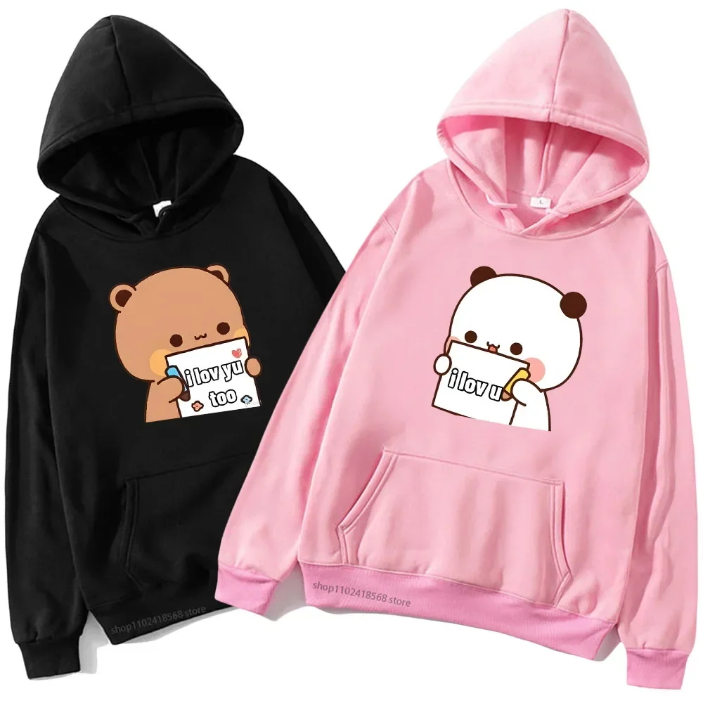 BuBu Panda’s Love Message To DuDu Bear Hoodie Kawaii Cartoon Graphic Sweatshirt Couple Clothes Men Women's Casual Y2k Pullover