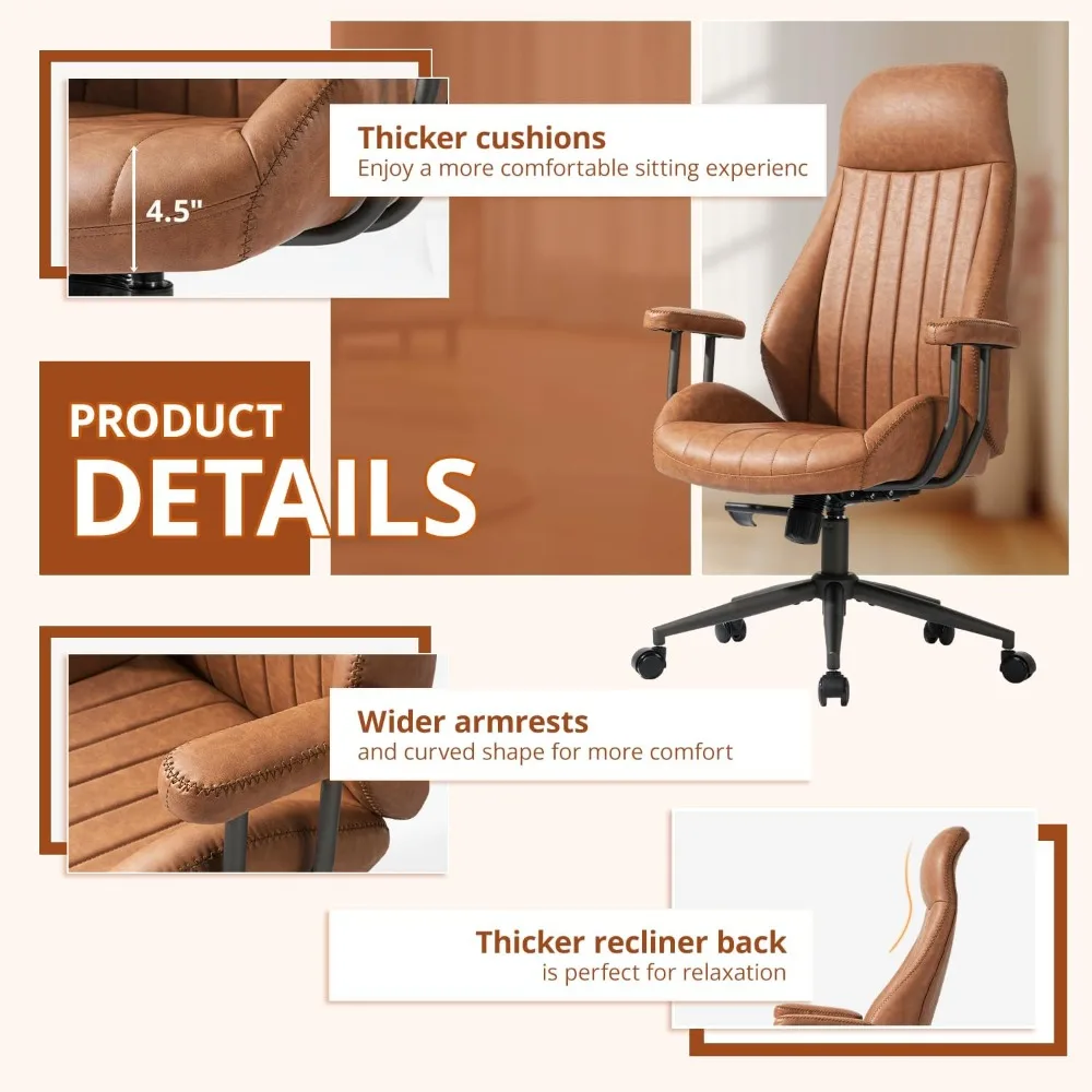 كرسي مكتب مريح عالي الظهر 330 رطل - كرسي مكتب دوار مستلق مع ارتفاع قابل للتعديل، وسائد سميكة للمراحة