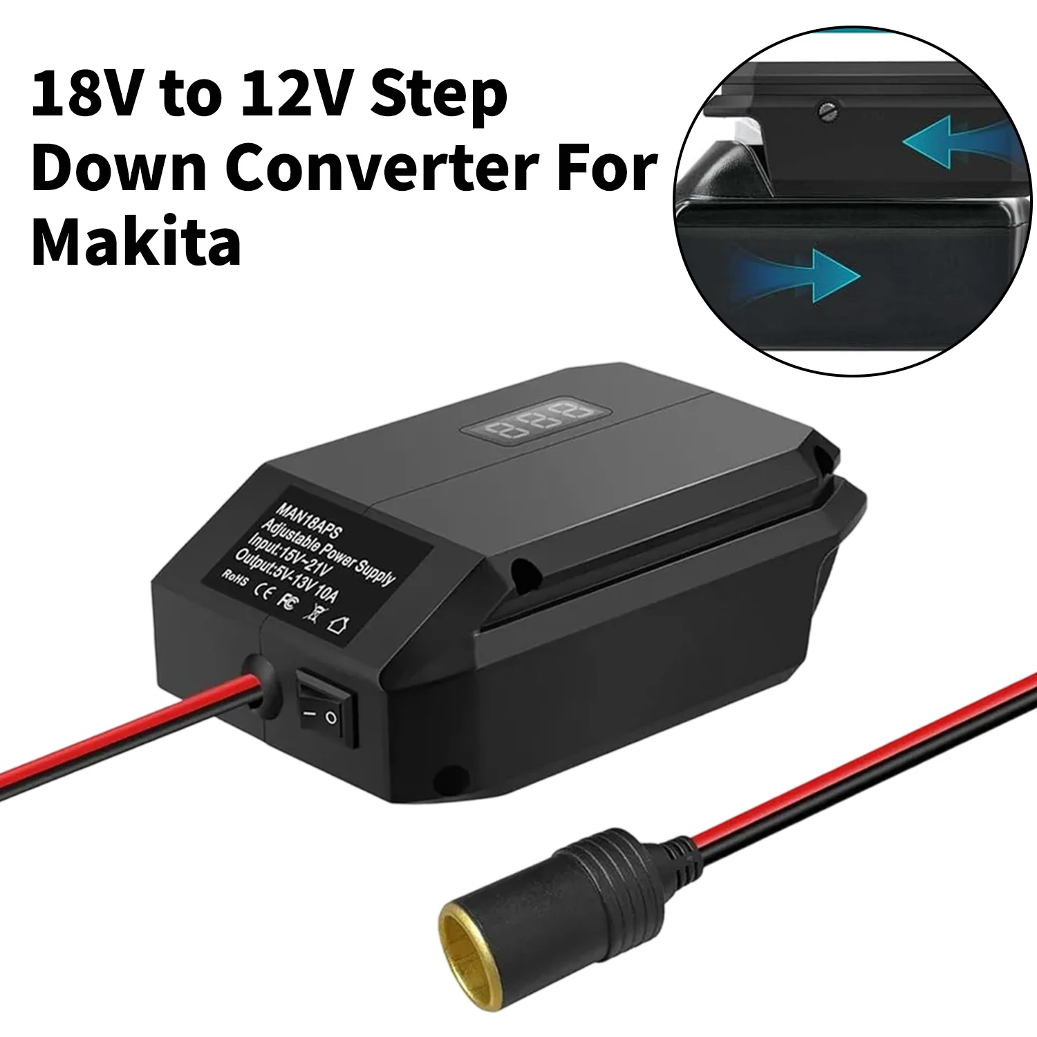 18 V to 12 V Step Down Converter For Makita/Dewal/Milwaukee/Bosch 18V Li-ion Battery Adapter Cigarette Lighter Adapter