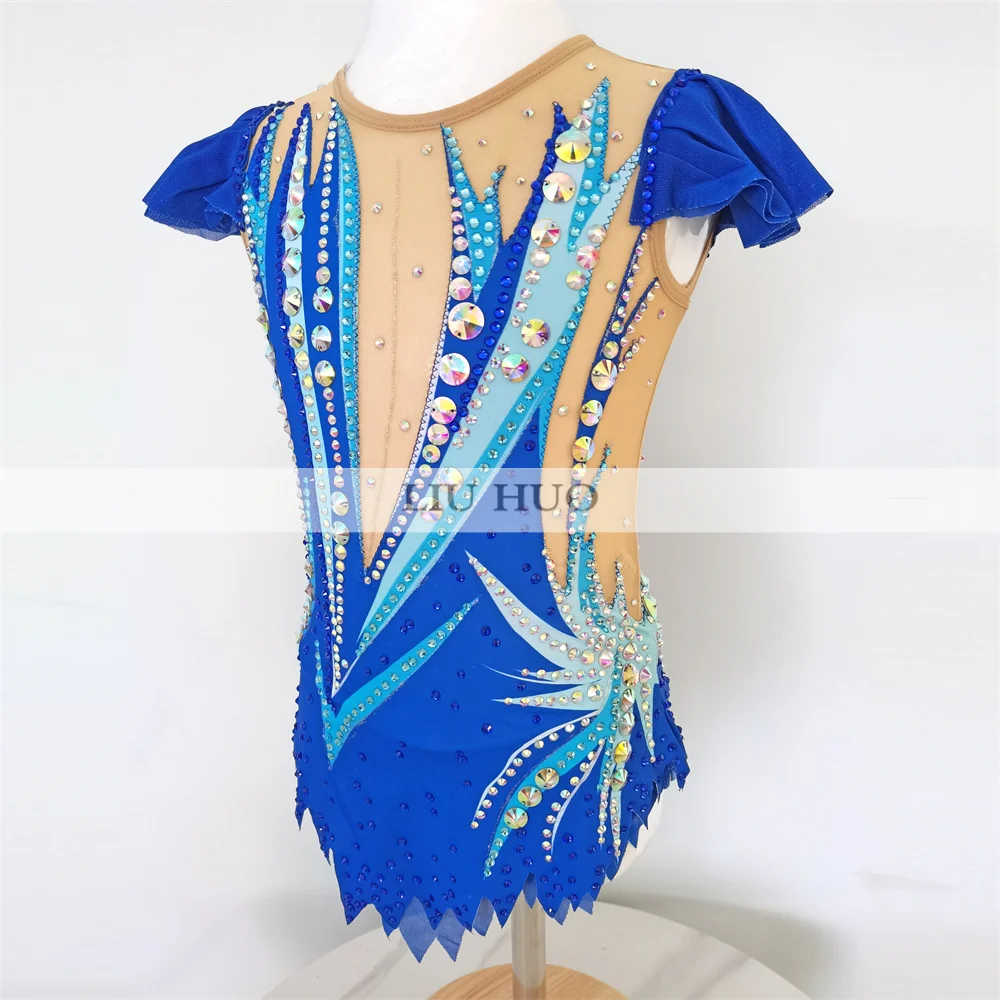 LIUHUO Rhythmic Gymnastics Leotard Aerobics Adult Women Girl Costume Performance Competition Dance Dress Multicolor Teens Blue