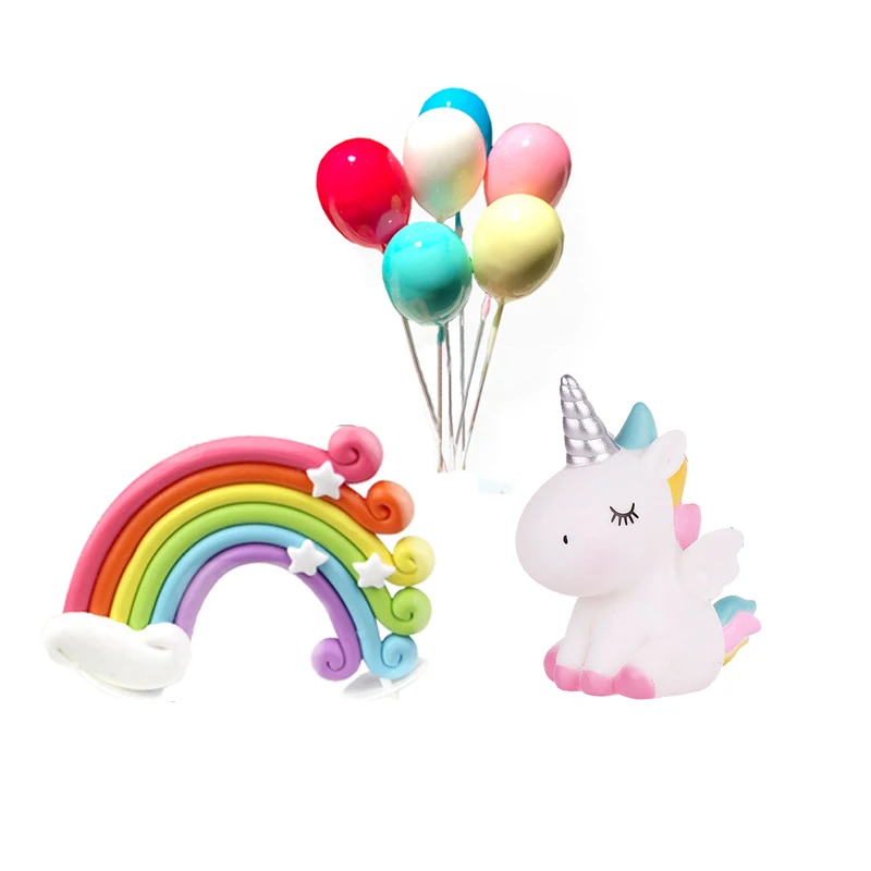 Unicorn Girls Cake Topper Kids 1st Birthday Decor Cloud Rainbow Balloon Cupcake Toppers Baby Shower Christening Cake Decorating