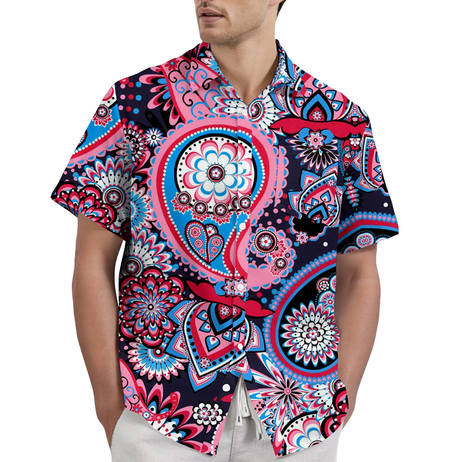 

T Shirt For Man Casual New Bohemian Print Men'S Casual Short Sleeved Shirt Men'S Clothing Solid Color Polo Shirt 남성 반팔셔츠