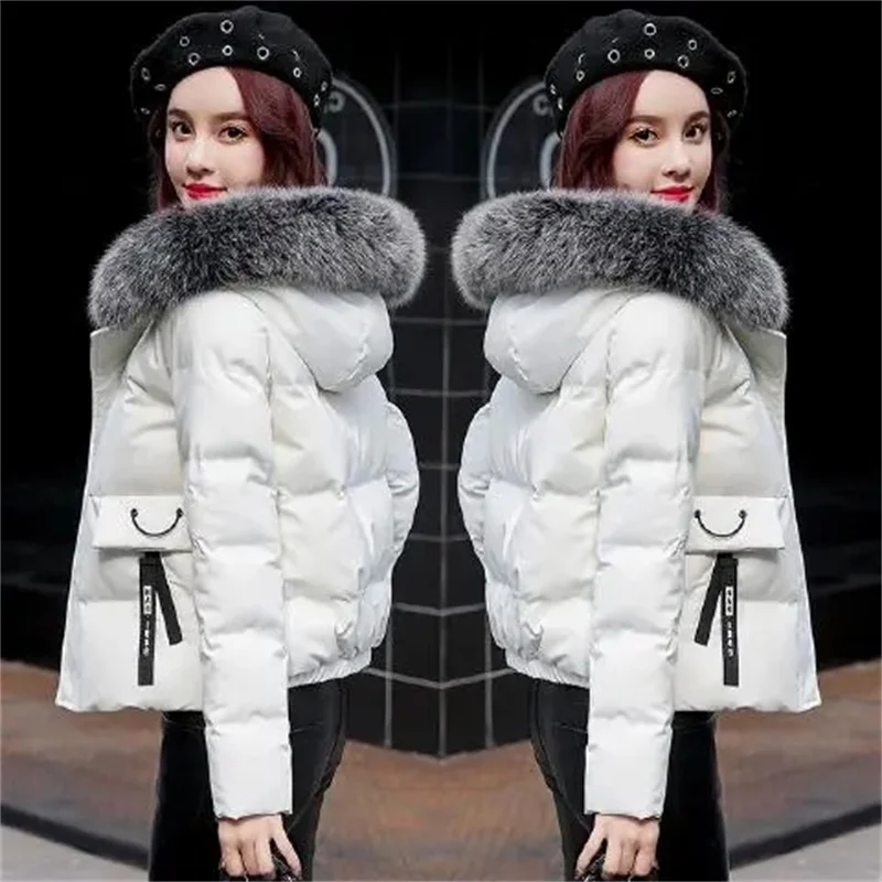 Short Fur collar cotton Jacket Women's Coat 2025 Winter New Loose Versatile Thick Hooded Jackets Female Warm Parkas Outwear ﻿