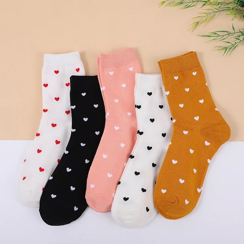 Casual Breathable Cute Socks Women White Cotton Socks Fashion Heart Lady Harajuku Kawaii Socks for Girls Funny