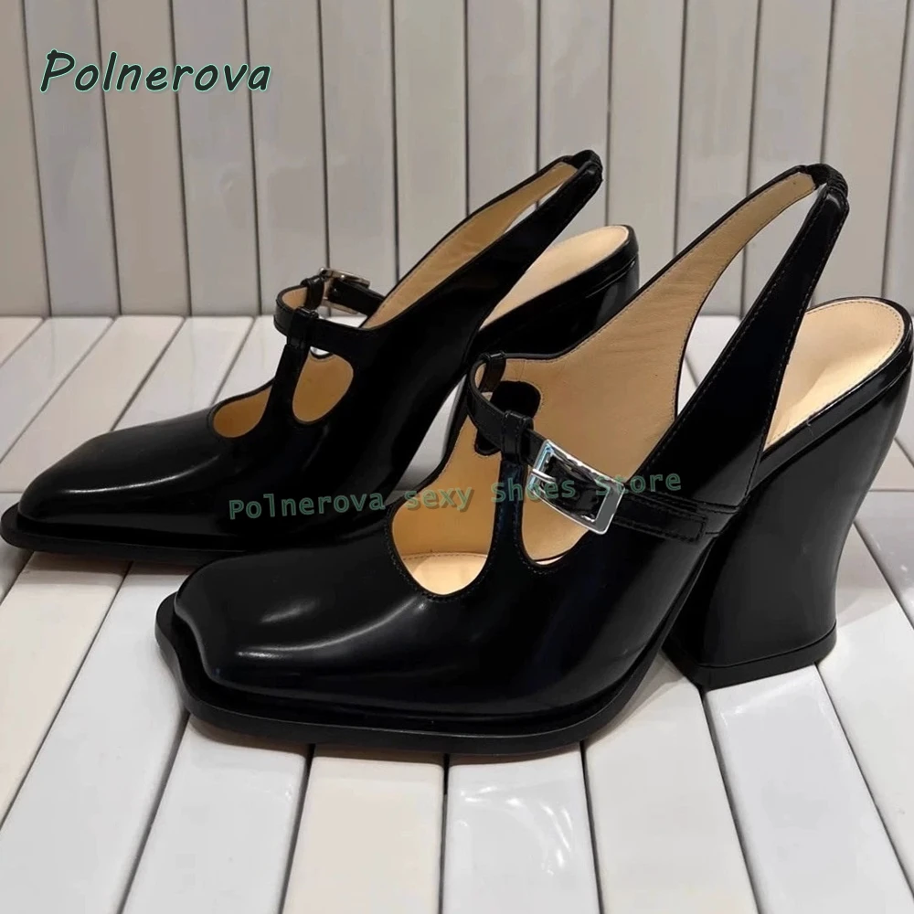 Irregular Toe Cap Buckle Fashion Sandals Chunky Heels Solid Slingback Back Strap Women Fashion Mary Jane Pumps 2026 Spring Trend