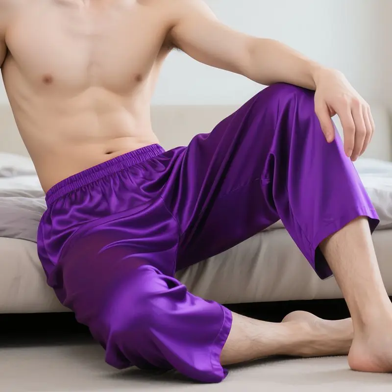 

Man's Silky Satin Smooth Touch Trousers Pajama Party Sleep Summer