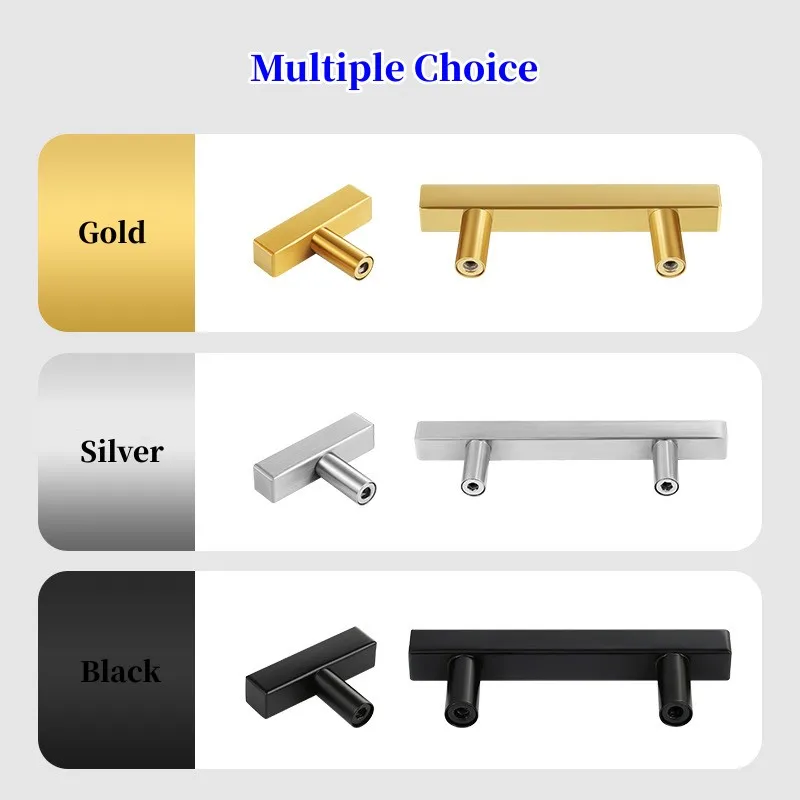 Popular Stainless Steel Square Handle Modern Furniture Silver Black Gold Furniture Knob Kitchen Cabinets Handle