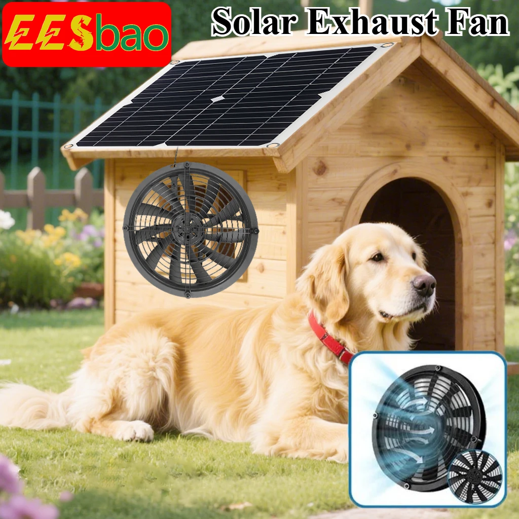 

High Efficiency 6" Solar Exhaust Fan Kit for Greenhouse/Dog House/RV - Auto Ventilation, Weatherproof & Energy Saving | EESBAO