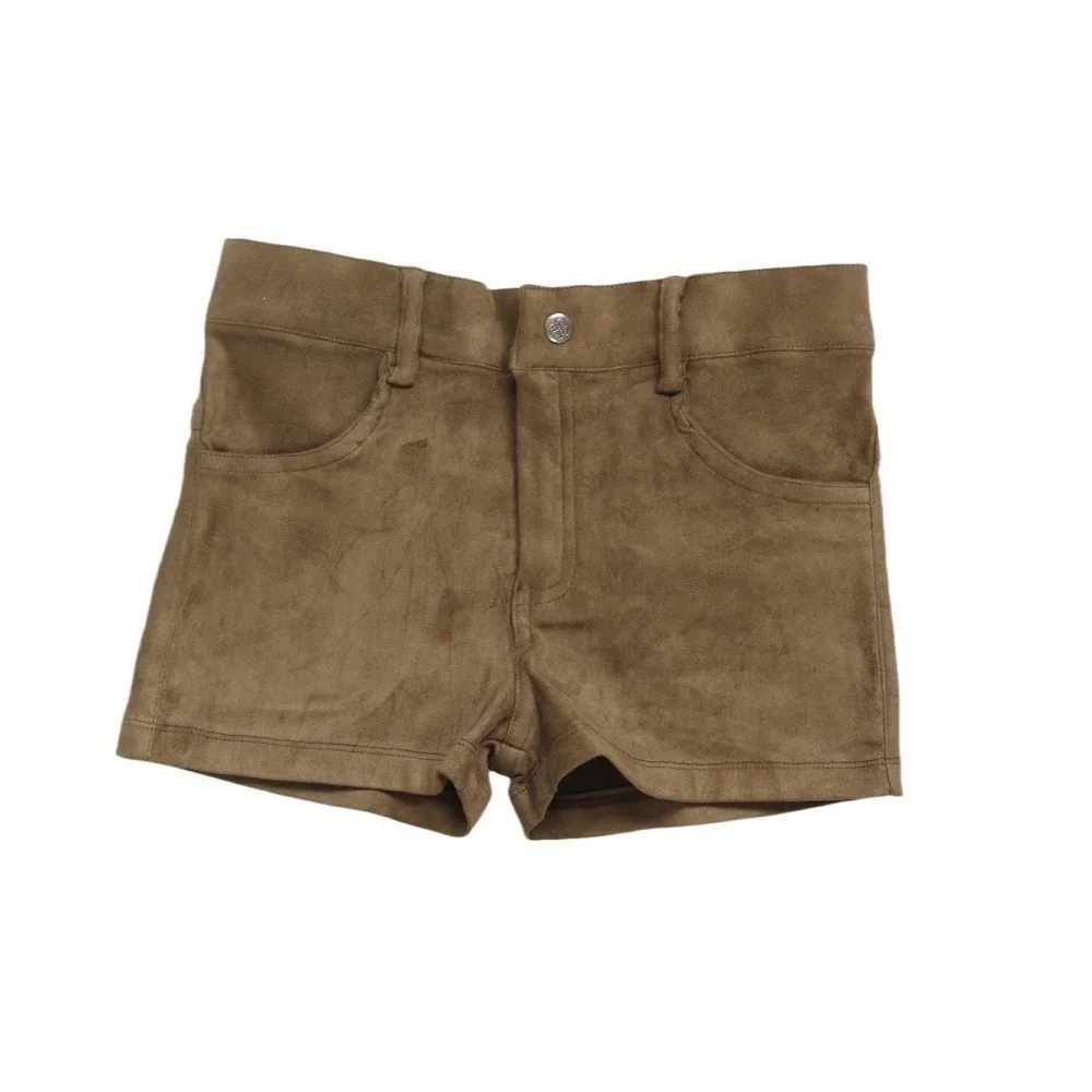 Shorts jeans masculinos de fundo plano, calças casuais curtas para clima quente, militar, verde, médio grosso, camurça de veado, lã, estilo jeans