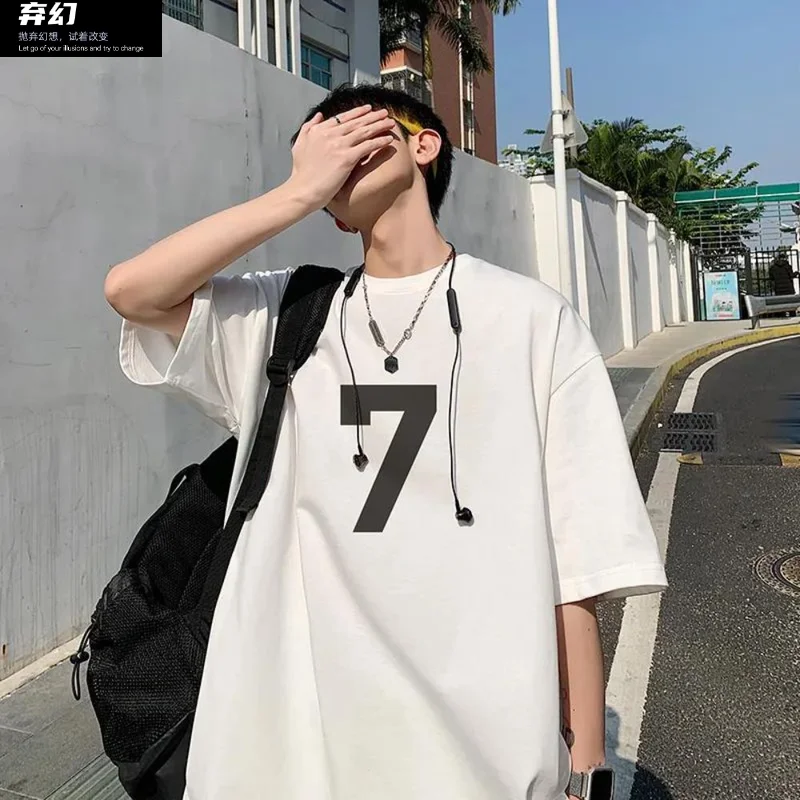 

2024.7.5 new T -shirt boys in summer trend large size print short -sleeved loose casual hidden blue top