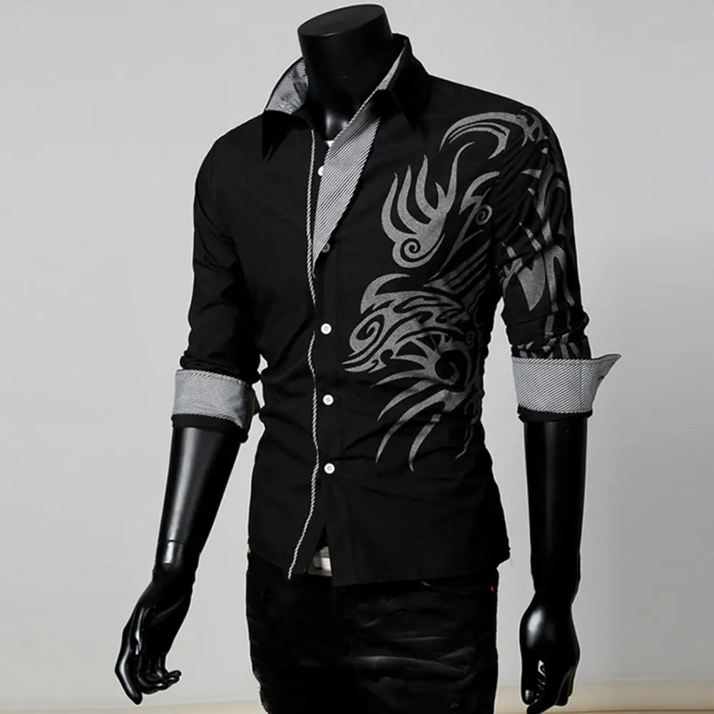Special  Autumn Shirt Clothes Long Sleeve Men Autumn Top Loong Print Skin-friendly Men Shirt for Stage Show
