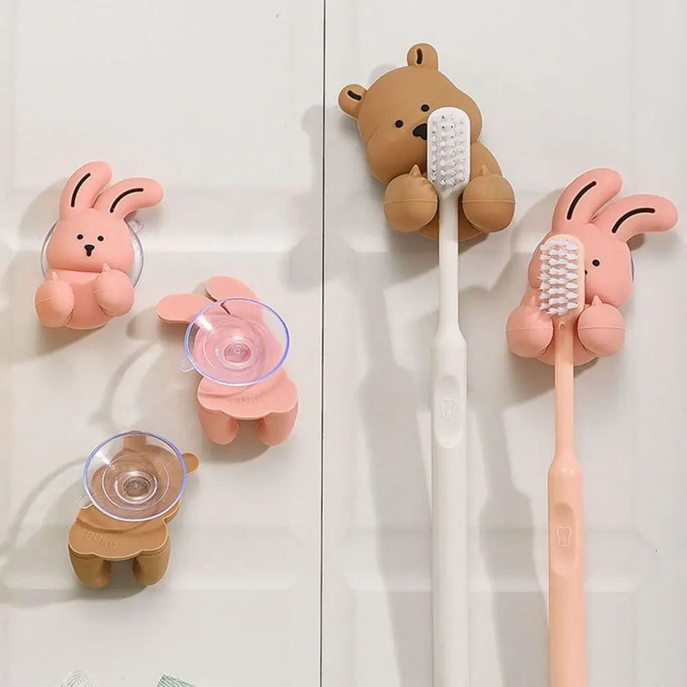 Silicone Bunny Toothbrush Holder Wall-mounted Suction Cup Shaver Wire Storage Hook Cartoon Rabbit Bear Toothbrush Holder