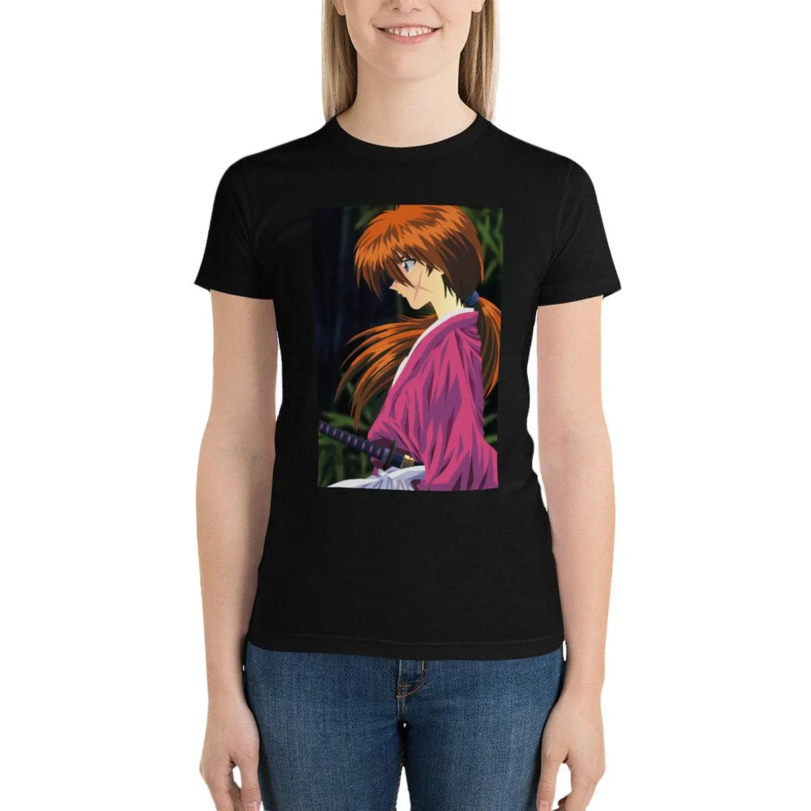 Himura kenshin T-Shirt Female clothing tees vintage clothes black t shirts for Women