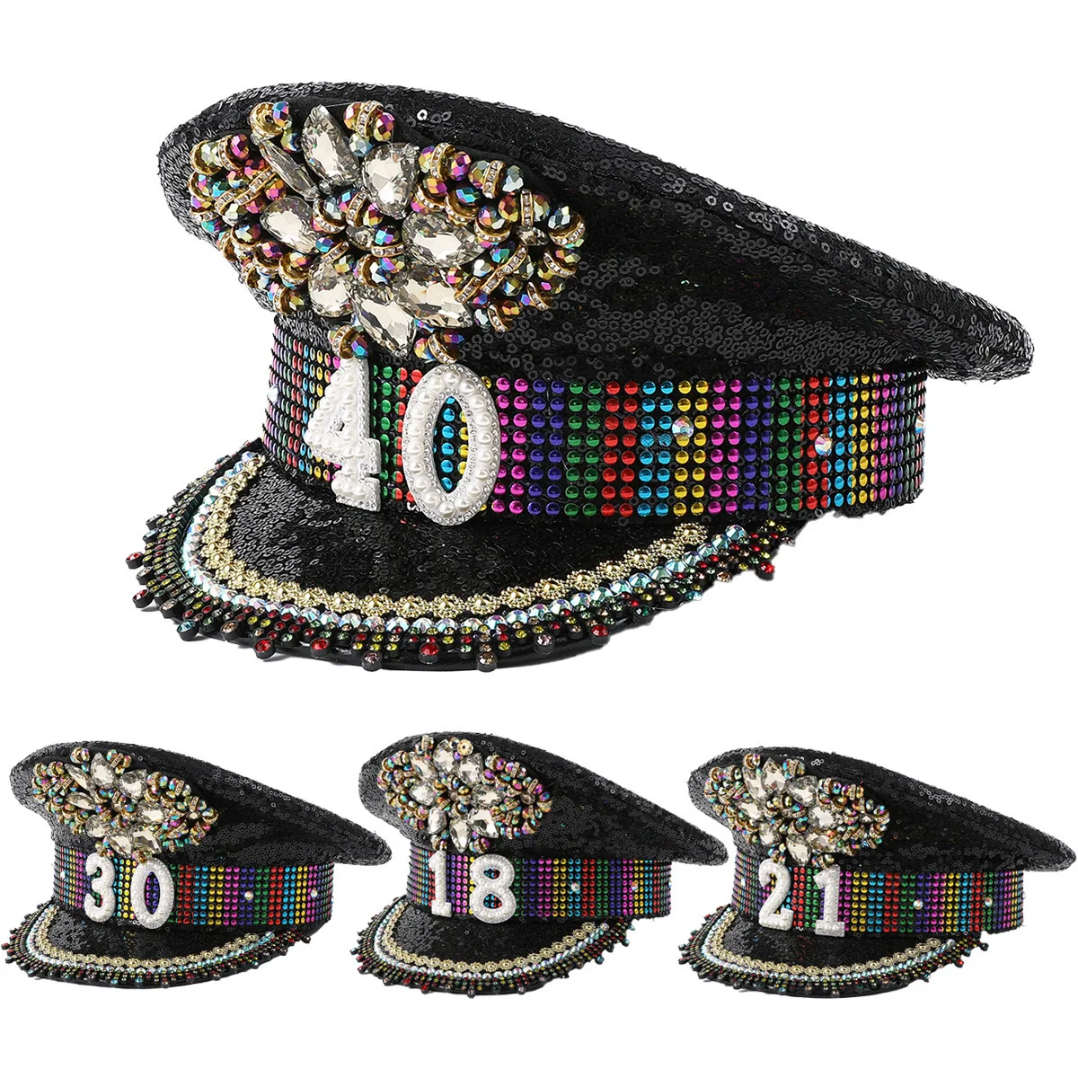 

Сценическая шляпа для вечеринки по случаю дня рождения 18, аксессуары с бриллиантами, жемчужный номер 21, 30, кепка с датой на 40-летие для женщин и девочек