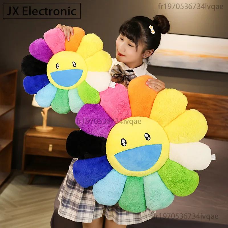 Colorful Sun Flower Pillow Cartoon Murakami Long Colorful Sun Flower Cushion Sunflower Flower Floor Mat