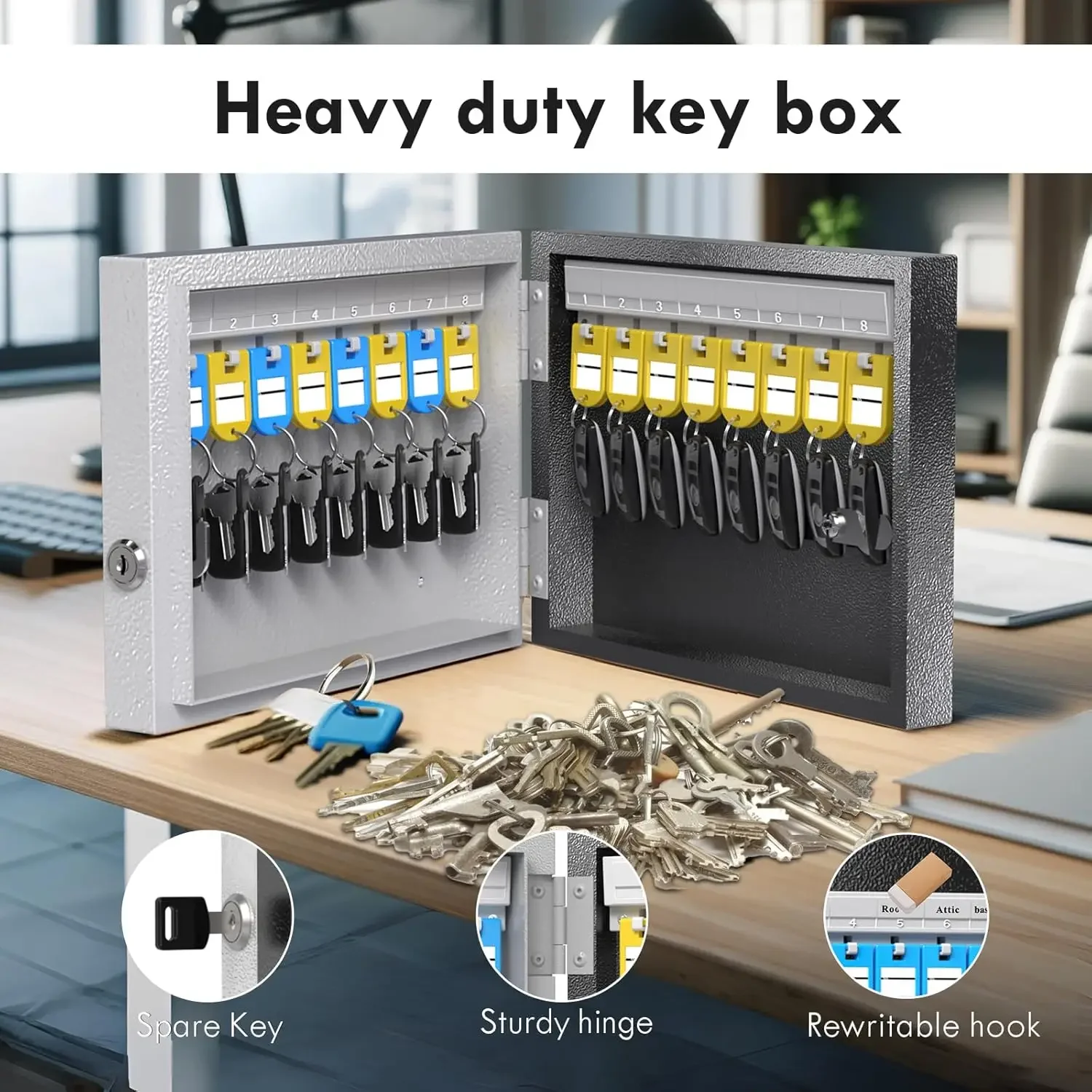 Key Safe Box Wall Mount(16 Keys), Key Cabinet with Combination Lock & 16 Key Tags, Key Safe Storage Lockbox,Key Manage Mini ERP