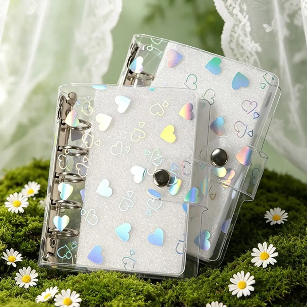 New PVC Binder Cover Laser Heart Patterns A5/A6/A7/M5 Loose-Leaf Notebook Shell Snap Design Refillable Planner Cover Students