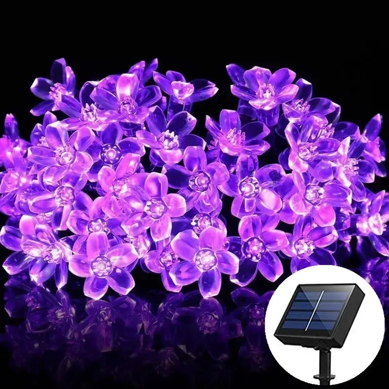 Solar Fairy String Light Sakura Garlands 5/7/12/22M Peach Flower Cherry Lamp For Wedding Party Garden Wedding Outdoor Decor