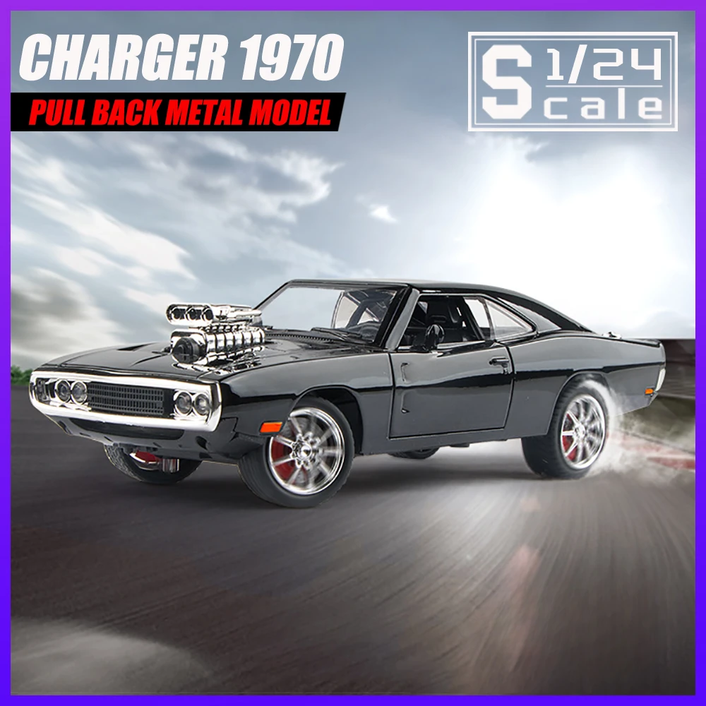 

1:24 1970 Dodge Charger R/T Muscle car Diecast Metal Alloy Model car Sound Light Pull Back Collection Kids Toy Gifts